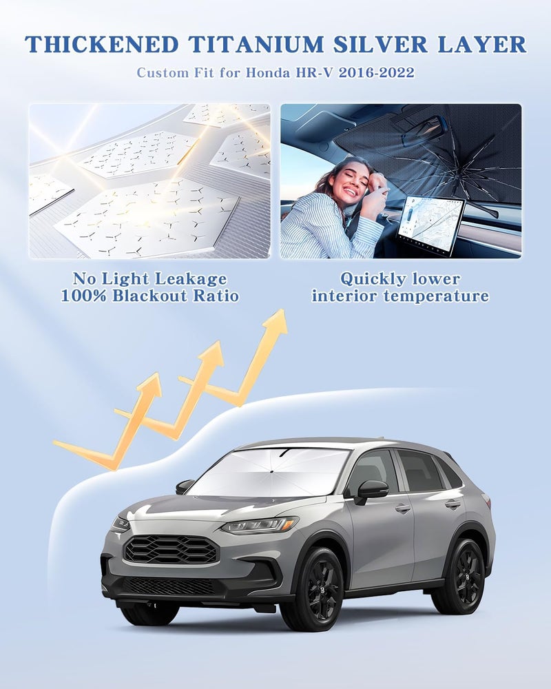 Epltion [Upgrade] Portable for Honda HR-V HRV 2016-2022 Windshield Sunshade Umbrella[Military-Grade Sturdy] with Carry Bag, 2 in1 Ice Crystal Durable Compact Shade Umbrella UPF50 Protection Outdoor Camping - Image 2